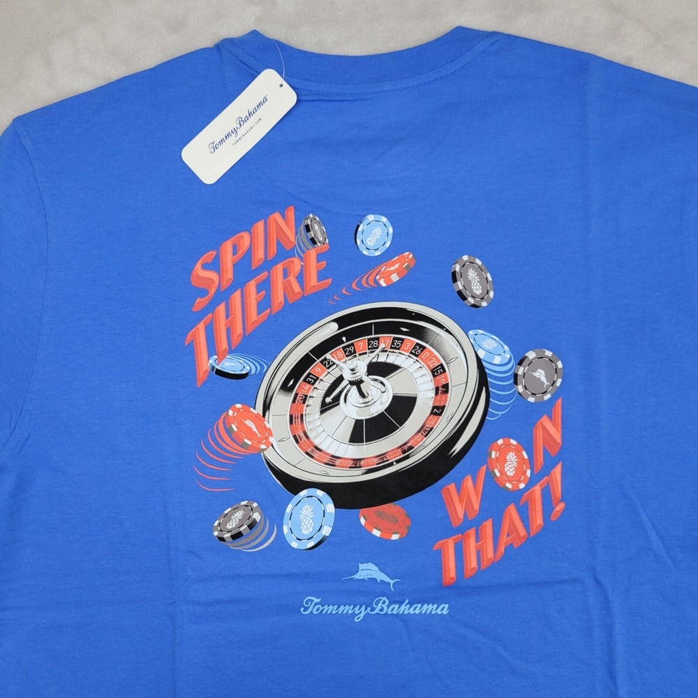 Tommy Bahama T Shirt Mens Large‎  Pocket Tee Spin Win Poker Chip Roulette Marlin